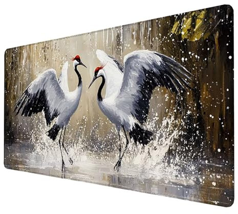 Tapis de Souris xxl 1000x500x3mm de Jeu Etendu Large Durable, Grand Tapis Souris Gamer Imperméable (Grue) Grande Protection de Bureau étendue, pour la Maison, Le Bureau, la Salle de Jeux (Blanc) M-7-W