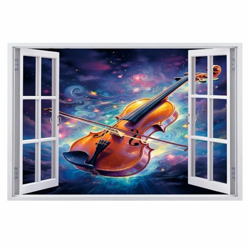 Wandtattoo Aufkleber Wandbild Gitarrenmusik Mauerloch 3D Durchbruch Effekt Wandsticker Fantasy-Kunst Wandaufkleber Wanddeko fürs Wohnung Wohnzimmer Schlafzimmer Bad Kinderzimmer Tapeten Deko