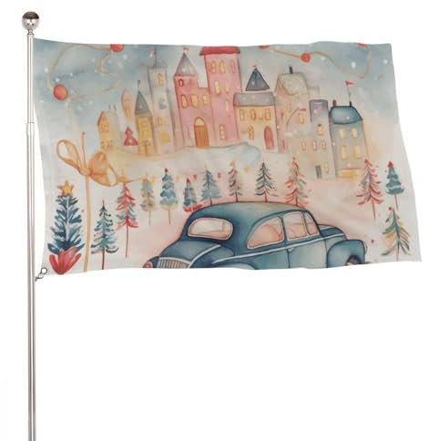 Cars in Small Town Flagge, 88,9 x 149,9 cm, doppelseitig bedruckt, Gartenflagge, dekoratives Banner, kein Verblassen, Hofflagge mit Messingösen, hängender Fotohintergrund für drinnen und draußen,