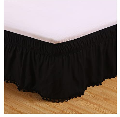 Cache Sommier Jupe de lit d'hôtel enroulée autour de chemises de lit élastiques sans Surface de lit WrinkleTwin/Full/Queen/King Size 40 cm de hauteur décor à la maison(Black,Full 54x75x16inch)