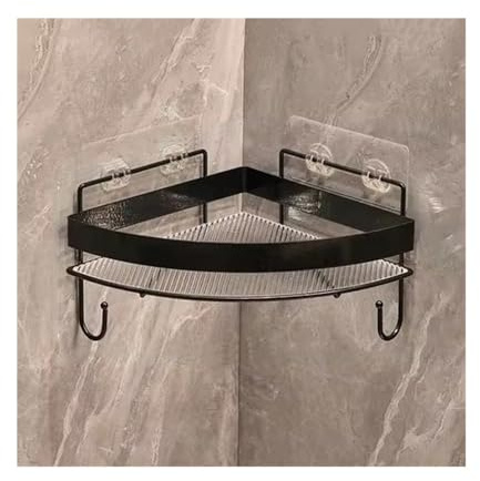 Etagères de salle de bain Étagère de douche d'angle, étagère de salle de bain adhésive fixée au mur avec crochets, organisateur de douche triangulaire en acrylique sans perçage avec clôture en métal D