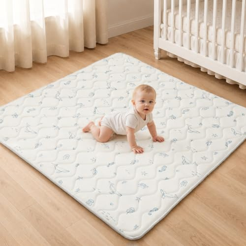 Fortella Spielmatte Baby Faltbar, Spieldecke Baby 120x120cm, Ozean Weiß | Verdickte Rutschfeste Krabbeldecke Baby, Krabbelmatte für Laufstall, Waschbare Spieldecke Kinderteppich Bodenmatte Babyzimmer