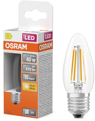 Osram LED-Lampe Star Kerzenform B40 Filament 3,4W Klar E27 | LED Star Classic B 40 Filament, LED Lamps, klar, 35 mm dia, 15000 h, 1-Pack