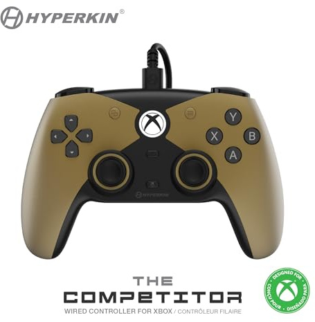 Hyperkin Competitor Wired Controller - Officially licensed Controller for use with Xbox Series X|S, Xbox One, Windows 10|11, PC, Video Game Controller with Hall Effect Sticks, 3.5MM. (Gold)