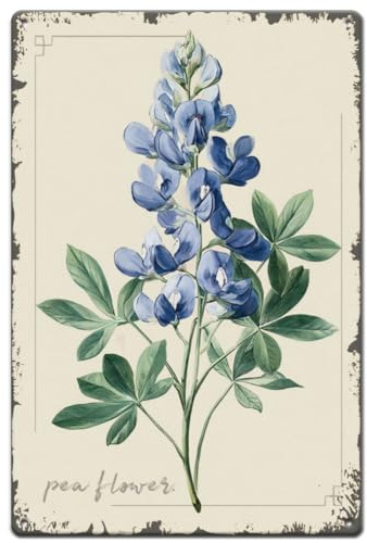 SUPERDANT Pea Flower Metal Signs Garden Signs and Plaque 30x20cm | Botanical Wall Plauqes Poster for Man Cave Home Bedroom Living Room Garden Entrance Corridor Vintage Decor Housewarming Gift