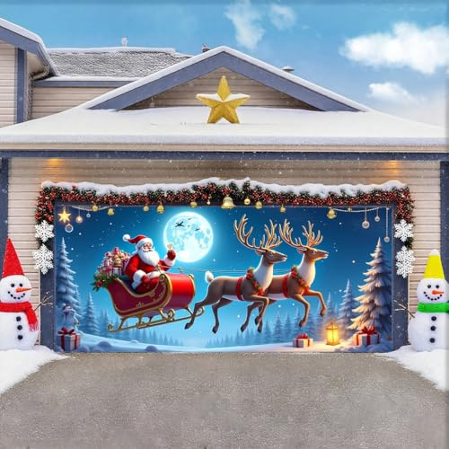 ZFFLYH Weihnachtsgarage Türabdeckung Großes Garagentor-Banner Weihnachtsdekoration Hintergrund Für Feiertagsfeier Innen- Und Außendekoration des Hauses,Reindeer Christmas,8 * 7FT