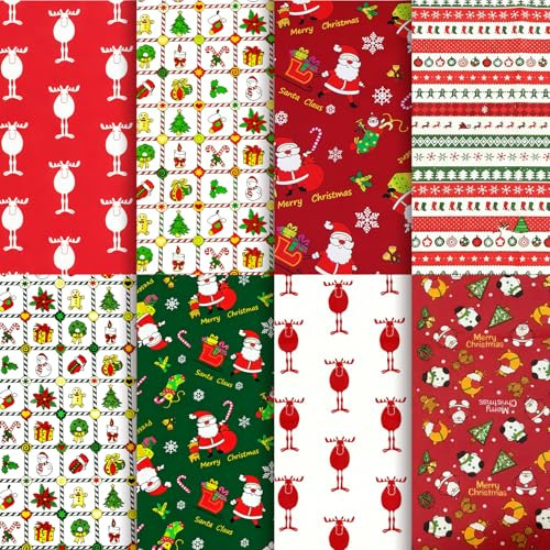 Aucuu 8er Set Baumwollstoff Paket, 40 x 50cm Stoffe zum Nähen, Patchwork Stoffe, Patchwork zum Quilten, Weihnachten, Stücke Paket zum Quilten, DIY Basteln Handwerken, Puppenkleidung, Weihnachten
