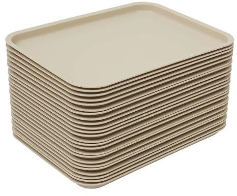24 Pezzi Vassoi Fast-Food per Mensa, Vassoi di Plastica Antiscivolo Rettangolari per Servizio, Piastre da Servizio per Cucina e Sala da Pranzo 36 * 27 * 2 cm (Cachi)