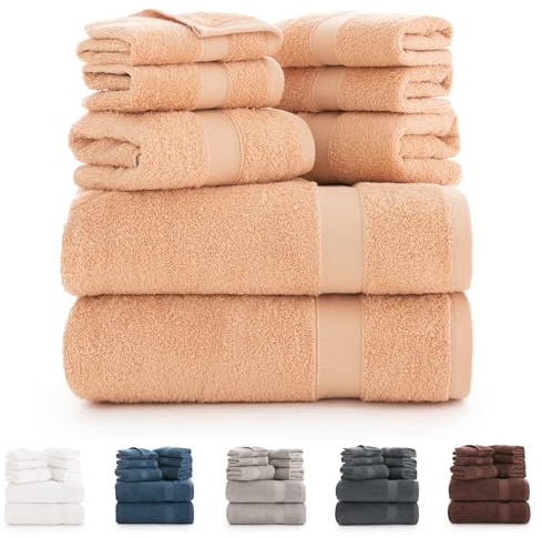 Todocama - Juego de 8 Toallas de Baño 100% Algodón (550 gsm) Extra Suaves, Alta Absorción y Secado Rápido, 2 Toallas de Baño, 2 de Mano y 4 de Cara (Beige)