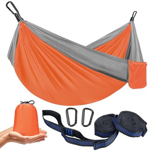 Ultraleicht Hängematte Outdoor, Hammock für Camping, Reise, Wandern, Garten | Einzel & Doppel Camping Hängematte, Tragkraft bis 300KG, Schnelltrocknendes Fallschirmnylon, einfache Montage zwischen Bäumen