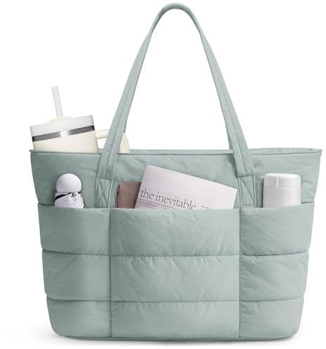 Narwey Tote Bags for Women, Ladies Handbags & Shoulder Bags, School Work Laptop Bags for Women, Quilted Puffer Teacher Hand Bag for College Shopping Travel Gym Beach