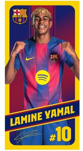 Barcelona FC Strandtuch aus Mikrofaser, Design Lamine Yamal, Pedri und Wappen, 70 x 140 cm, 9 Designs zur Auswahl (Lamine 915059)