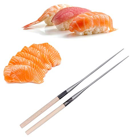 Chopsticks, Japanese Sushi Chef Traditional Tweezers with Wood Handle Extra Long Metal Japanese Cooking Chopsticks Tweezers (180MM)