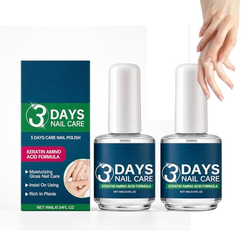 3 Days Nail Care Oil 2 Pack Keratin Amino Acid Clear Nail Oil Moisturizing for Dry Weak Brittle Nails Strengthening Polish Cuticle Care - Natural Shine Daily Use Lightweight
