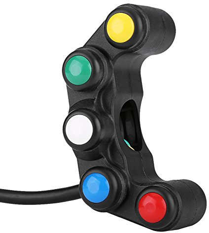 Qiilu 22mm Commutateur Guidon Universel pour moto 5 en 1 Phare avant Frein Brouillard Interrupteur ON/OFF