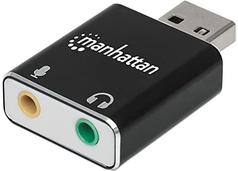 Manhattan 152754 Hi-Speed USB 2.0 Stereo Sound Adattatore, USB Tipo A Maschio a Femmina Audio e Microfono Jack 3,5 mm Jack Nero