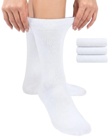 Hugh Ugoli Chaussettes Habillées & Business Femme en Bambou | Chaussettes Mi-mollet Fines, Décontractées & Respirantes, Lot de 3 Paires, Blanc, Pointure: 36-39