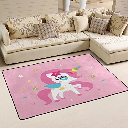 Use7 Licorne Fille Rose Tapis Tapis antidérapant Tapis de sol Paillasson pour enfant Salon Chambre à coucher, Tissu, multicolore, 50 x 80 cm(1.7' x 2.6' ft)
