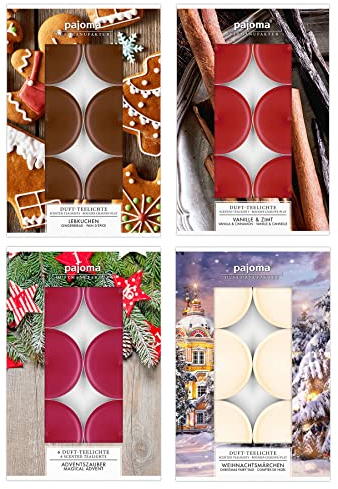 24 Teelichter 4x6 Stück Vanille Schoko Kirsche Wintermärchen Duftkerzen Deko Kerzen Aroma Duft Weihnachtsdüfte Weihnachtlich