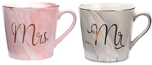 Tougo Set di 2/14 oz Mr And Mrs Tazze di Ceramica,Regalo per Coppie per Matrimonio Anniversario, per Sposa e Sposo, Idea Regalo per Copie Appena Sposati, Regalo di Natale