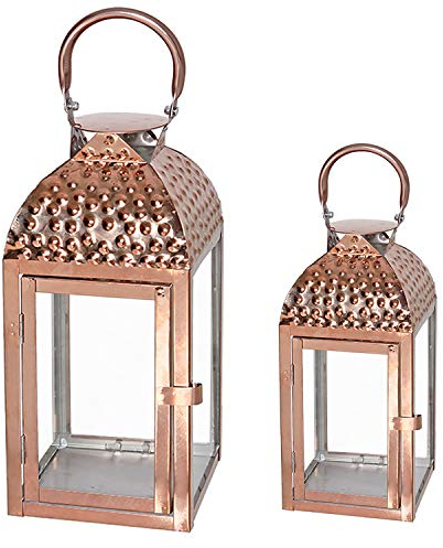 Mojawo Traumhaftes 2er Set Luxus Gartenlaterne Edelstahl Rosegold/Kupferfarben Windlicht Laternen Set Höhe 35/46cm Edel Design