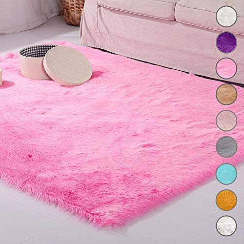 SODKK Hochflor Teppich Teppiche Nach Maß, mit 8 Teppichgreifer Antirutschmatte Flauschig Weiche für Wohnzimmer Küche Flur Schlafzimmer oder Kinderzimmer (Dunkelrosa, 70 x 110 cm)