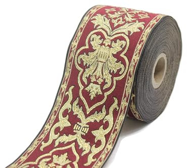 10 mètres de ruban jacquard de style Rouge Chinois des rubans de tissu pour artisanat 70mm