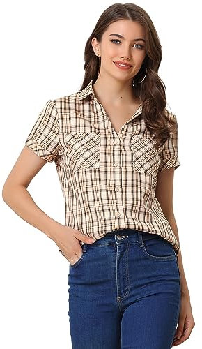 Allegra K Chemise boutonnée à Carreaux décontractée pour Femme Rose XS