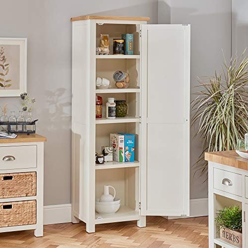 Cotswold Cream Painted Single Shaker Kitchen Pantry Cupboard - Compact Storage Solution, Adjustable Shelves, Perfect for Kitchen or Dining Room - H 1900mm x W 600mm x D 450mm