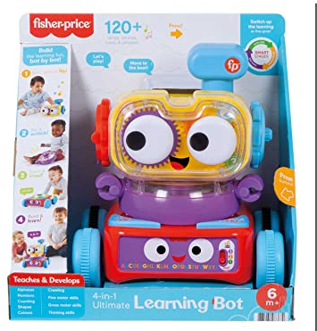 Fisher-Price Robot d'éveil 4-en-1 - Bébé et Enfant - Lumière, Musique, Contenu Éducatif - Interactif, Transformable, Évolutif - Cadeau dès 6 Mois, Version: Espagnol, HCK45
