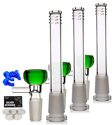 Glass Bong Bowl 14.5mm with Smoking Pipe, Accessories Glass Bongs Parts 3 downstem 14.5mm Hookah Pipe Bowls with Bongs Accessory Bowl for Smoking (Green bowl-14)