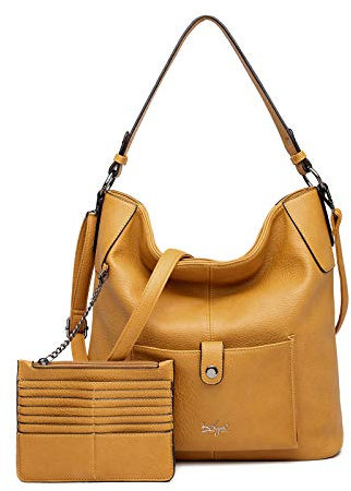 NICOLE & DORIS Damen Umhängetasche 2-teiliges Handtasche Groß Shopper Tasche Geldbörse PU Leder Schultertaschen Elegant Henkeltasche für Geschenk Gelb