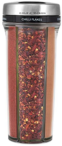 Cole & Mason Saunderton Herb and Spice Storage Jar and Shaker with Spices Included, Adjustable Multi-Use Seasoning Dispenser with Precision Pour Control