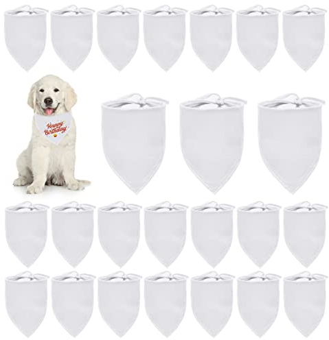 HACRAHO Blanko-Hundehalstücher, 24 Stück, weiß, Dreiecks-Lätzchen, Schal, DIY, Polyester, Hundehalstuch für kleine, mittelgroße und große Hunde