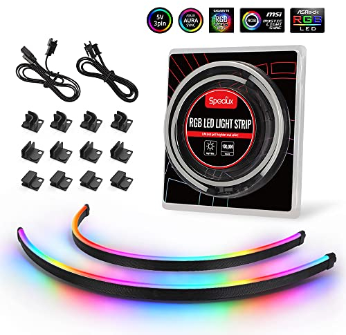 Speclux Striscia LED RGB PC indirizzabile NEON, 2x15,7 pollici WS2812 RGBIC Striscia ARGB magnetica arcobaleno per 5V 3 pin Aura SYNC, Gigabyte RGB Fusion, con 12 potenti supporti magnetici