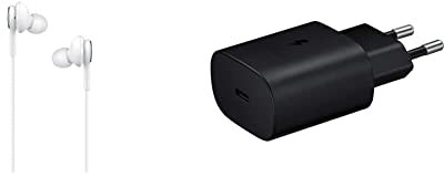 SAMSUNG EO-IC100BWEGEU Cuffia e Auricolare EO-IC100BWEGEU, Auricolare, Stereofonico & EP-TA800NBEGEU Caricabatterie rapido da 25 W, Porta USB di Tipo C (Senza Cavo), Nero