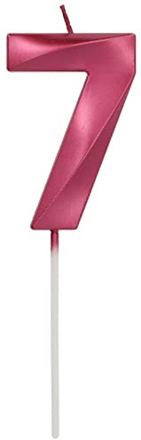 Folat 18887 - Kerze für Kuchen Glamour Vibes Red - ca. 10 cm hoch - Zahl 7