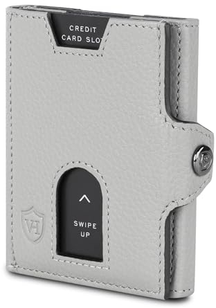 VON HEESEN Slim Wallet mit RFID Schutz - Geldbörse Herren klein - Mini Geldbeutel Damen Portmonee - Kartenetui Echtleder Karten Portemonnaie - Leder Kreditkartenetui Grau