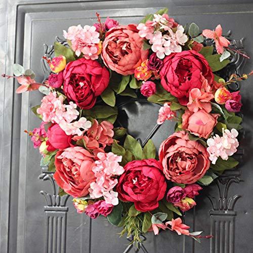 40cm Künstliche Türkränze, Pfingstrose Blumenkranz Tür Frühling Haustürkranz Ganzjährig Haustür Modern Eukalyptus Blumenkranz Türdeko Hängend Blumenkranz für Haustür Party Festival Hochzeitsdeko
