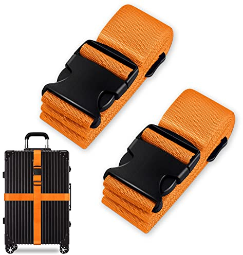 Luggage Suitcase Straps Set, Travel Accessories Thickened Luggage Belt with Quick Release Buckle, Adjustable Black Travel Luggage Straps for Suitcase Baggage (Orange, 2 PCS Set)