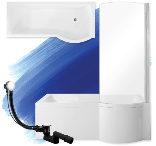 Baignoire originale BADLAND INSPIRO 170 x 70 cm, kit complet avec tablier en acrylique blanc, pieds et bonde automatique exclusive chromée, fabriqué en UE, 4 en 1