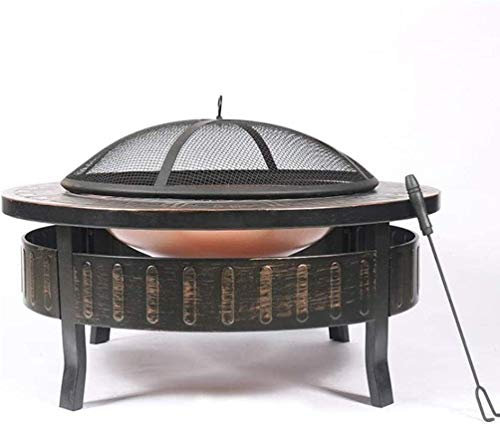 Samnuerly Feuerstellen im Freien Holzbefeuerte Feuerstellen im Freien Metall-Feuerstelle runder Tisch Hinterhof Terrasse Gartenherd Holzbefeuerte Feuerstelle mit Funkenschutz mit Abdeckung BBQ Kochen