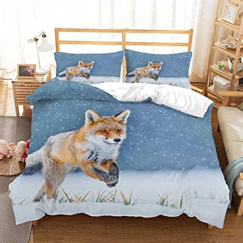 ZAKATO Bettwäsche 135x200 Fuchs 3D Druck Bettwäsche-Sets kuschelig Leicht Mikrofaser 3 Teilig Winter Bettbezüge versteckter Reißverschluss mit 2 Kissenbezug 80x80cm für Kinder Erwachsene
