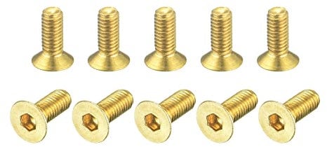 sourcing map Flat Head Socket Cap Screws, M3-0.5 x 8mm Brass Inner Hex Drive Fasteners Bolts 24Pcs