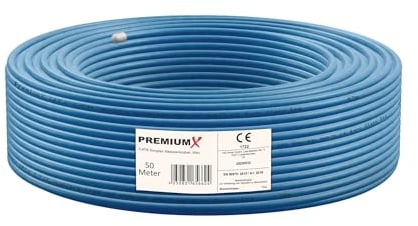 Premium X 50m CAT 8 Netzwerkkabel LAN Kabel Verlegekabel Ethernet Cat8 Installationskabel 40 Gbit/s AWG 23 reines Kupfer S/FTP PiMF PoE Eca Klasse Datenkabel Simplex - Blau