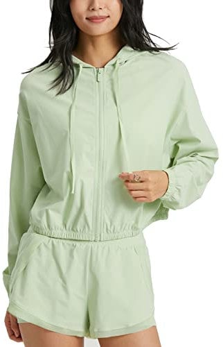 altiland Women's UPF 50+ Sun Protection Cropped Jackets Zip Up Cooling Shirt Athletic Workout Running Hoodie (Green, M)