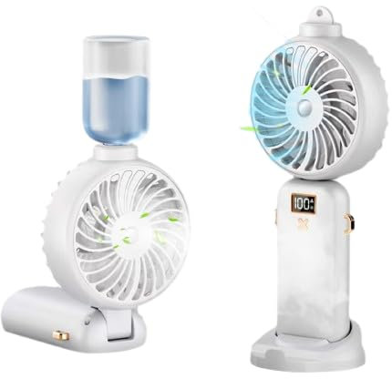 Handheld Fan, 2 in1 Portable Fan with Spray, Cool Mist Humidifier with 5 Wind Speed, Battery Level Display, 30dB Quiet Mini Handheld Fan, USB Rechargeable Fan for Home Travel