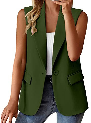 Gilet da donna senza maniche, elegante, tinta unita, corto, canotta con tasca, giacca estiva, slim fit, business, giacca solida/stampa, cardigan da donna, gilet sportivo, Ag., M