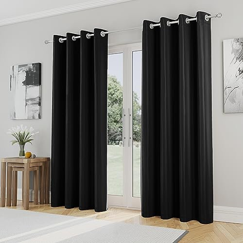 Enhanced Living Nightfall Eyelet Blackout Curtains - Thermal Black Curtains for Bedroom - 66x90 inch (168x229 cm) - 230gsm, Supersoft, Energy Saving & Noise Reducing - 2 x Curtain Panels