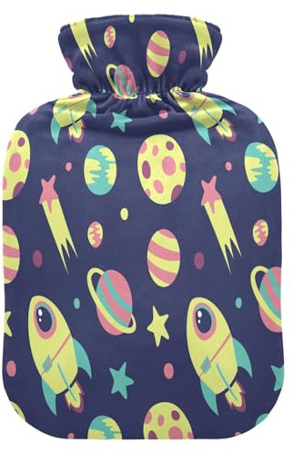 HMZXZ Hot Water Bottle with Cover,Rocket Earth 2L PVC Themed Capacity Hot Water Bag for Pain Relief, Feet, Menstrual Crampsrocket Earth